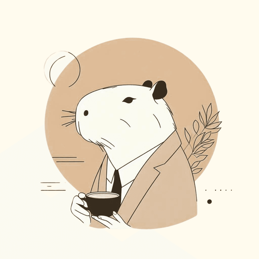 Illustration of a capybara drinking a coffee