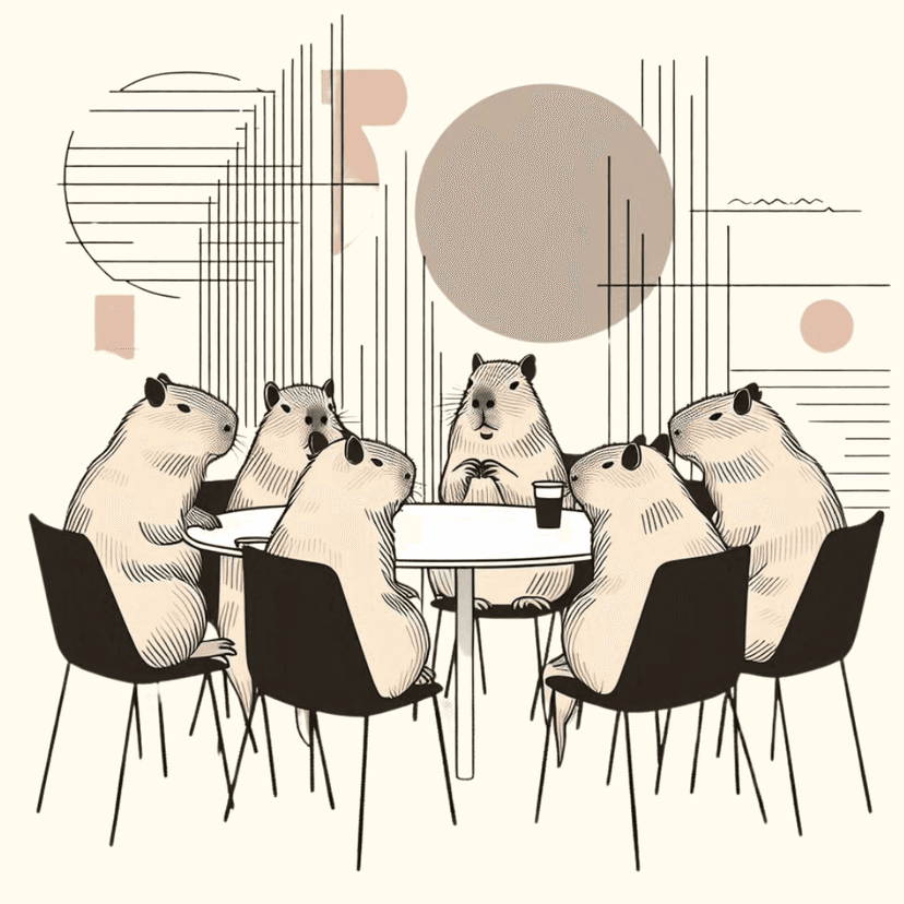 Illustration of capybaras sitting around a table